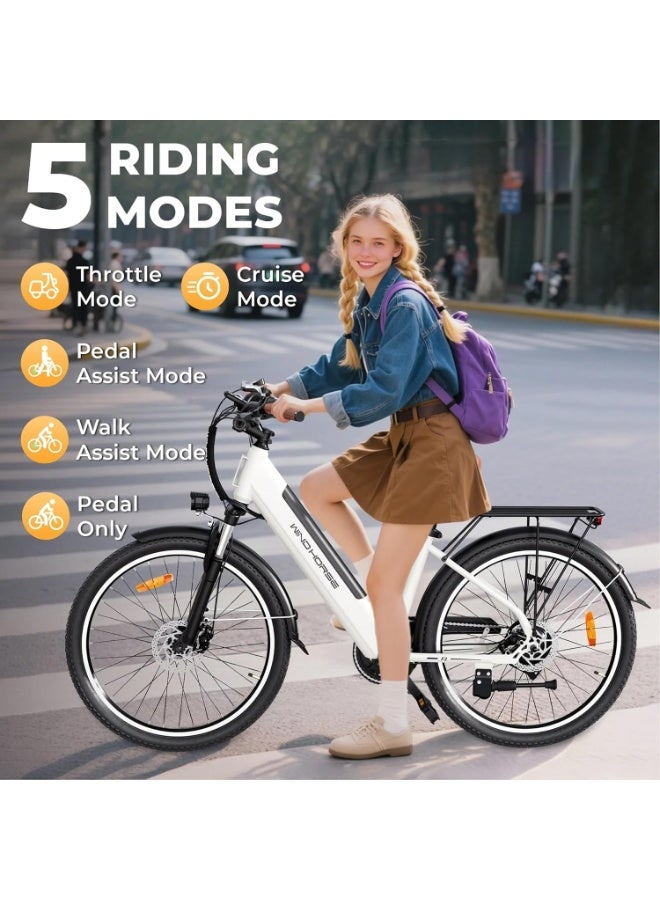 ويندهورس دراجة كهربائية F2 للبالغين، محرك بقوة 350 واط، بطارية قابلة للإزالة 36 فولت 13 أمبير، مدى يتراوح بين 40 و80 كم، سرعة قصوى 32 كم/ساعة، هيكل من سبائك الكربون، إطارات مقاس 26 بوصة، ناقل حركة شيمانو بسبع سرعات، فرامل قرصية مزدوجة، 3 أوضاع للقيادة. - Image 2